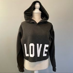 SuperNova LOVE❤️ Graphic Braided Grommett Sleeve Crop Raw Hem Fleece Hoodie Med